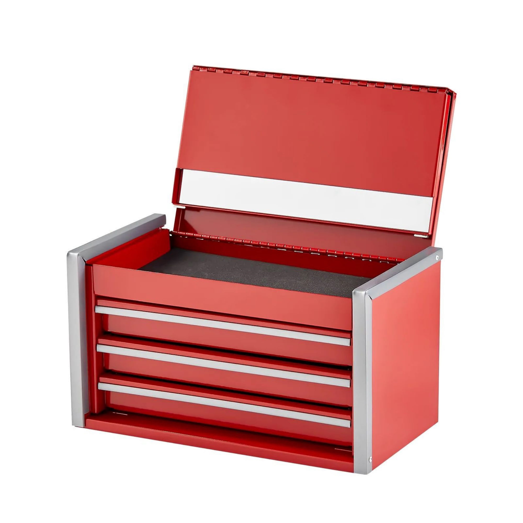 8.6" Portable Metal Tool Box with 3 Drawers, Tool Chest with Ball Bearing Slides & EVA Liners