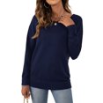 thumbnail image 3 of Asklazy Women's Long Sleeve Crew Neck Knitted Pullover Sweater,Navy Blue,2XL, 3 of 9