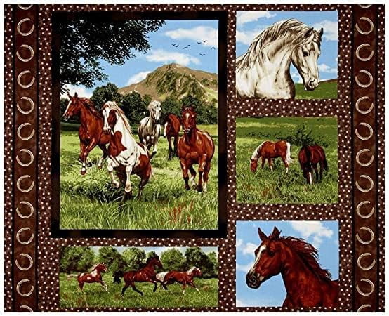 1 Panel – Horses Running Free Block Cotton Fabric Quilt Panel (Great for Quilting, Sewing, Craft Projects, Wall Hangings, and More) 35" X 44"