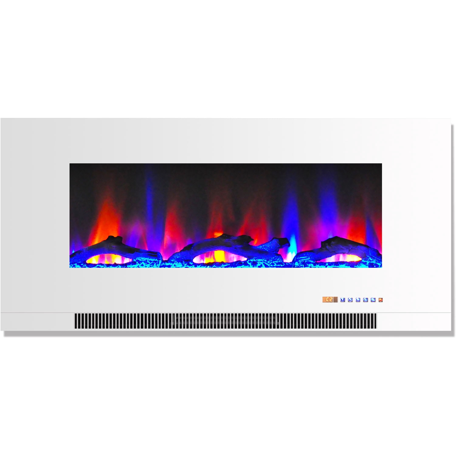 Hanover 42 In. Wall-Mount Electric Fireplace in White with Multi-Color Flames and Driftwood Log Display