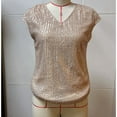 thumbnail image 4 of Women's Sparkling Sequins Loose Fit T-Shirt Short Caps Sleeve Glittering Blouses V Neck Cocktail Club Party Tanks Top, 4 of 8