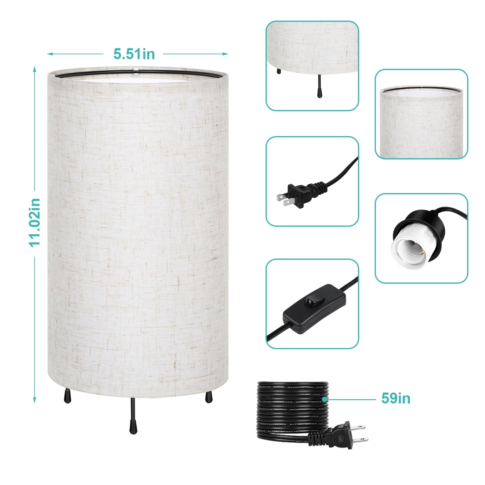 Kids Night Light Cylinder Nightstand Light Linen Plug-In (Set of 2)