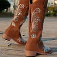 thumbnail image 2 of Botas vaqueras para mujer, botas vaqueras hasta la rodilla, ajustables, con cordones, bordadas, sin cordones, puntera puntiaguda, tacón grueso, botas vaqueras, 2 of 6