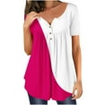 thumbnail image 2 of Womens Plus Size,Women Fashion Solid Color Casual V-Neck Short Sleeve Loose T-Shirt Tops, 2 of 7