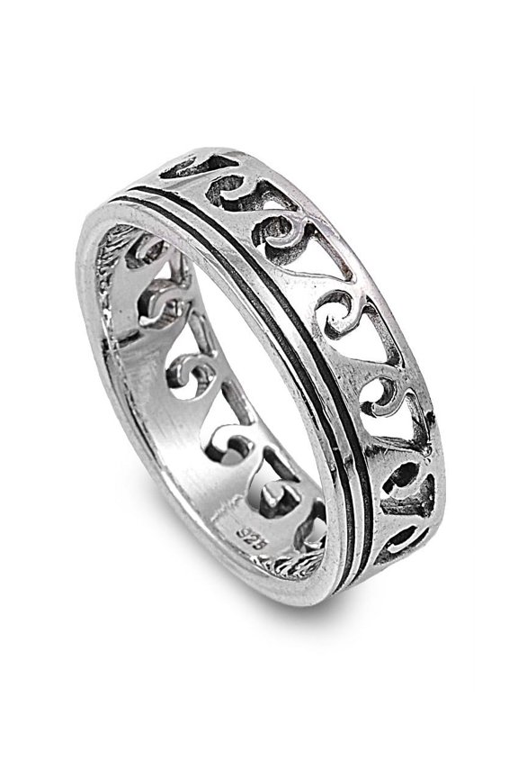 Maori Ocean Wave Ring Sterling Silver Size 9