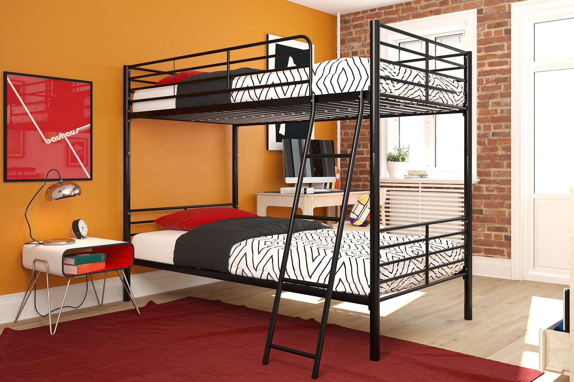 DHP Teddy Convertible Twin over Twin Metal Bunk Bed, Black