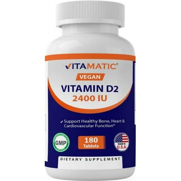 Vitamatic Vitamin D2 60 mcg (2400 IU) - Ergocalciferol - 180 Vegetarian Tablets