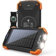 thumbnail image 2 of Banco de energía solar, cargador portátil Qi 10,000mAh Batería externa Tipo C Puerto de entrada Linterna dual, brújula, carga del panel solar (naranja), 2 of 2