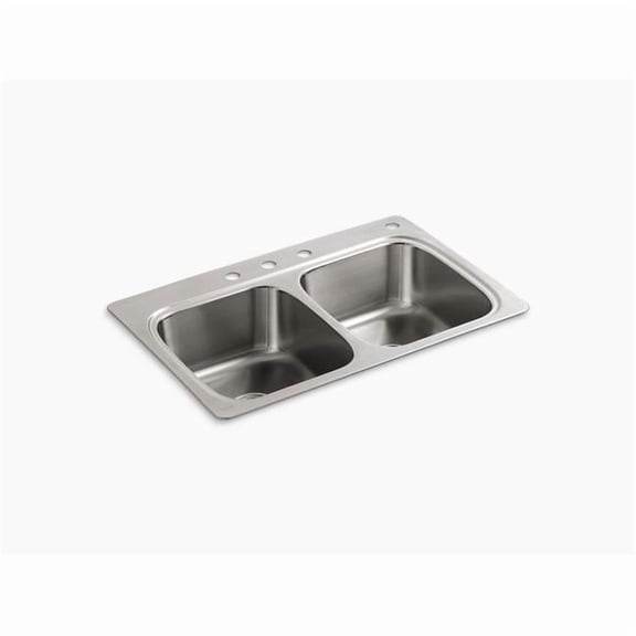 Kohler  33 x 22 x 9.25 in. Verse Top-Mount Double-Equal Bowl Kitchen Sink with 4 Faucet Hole