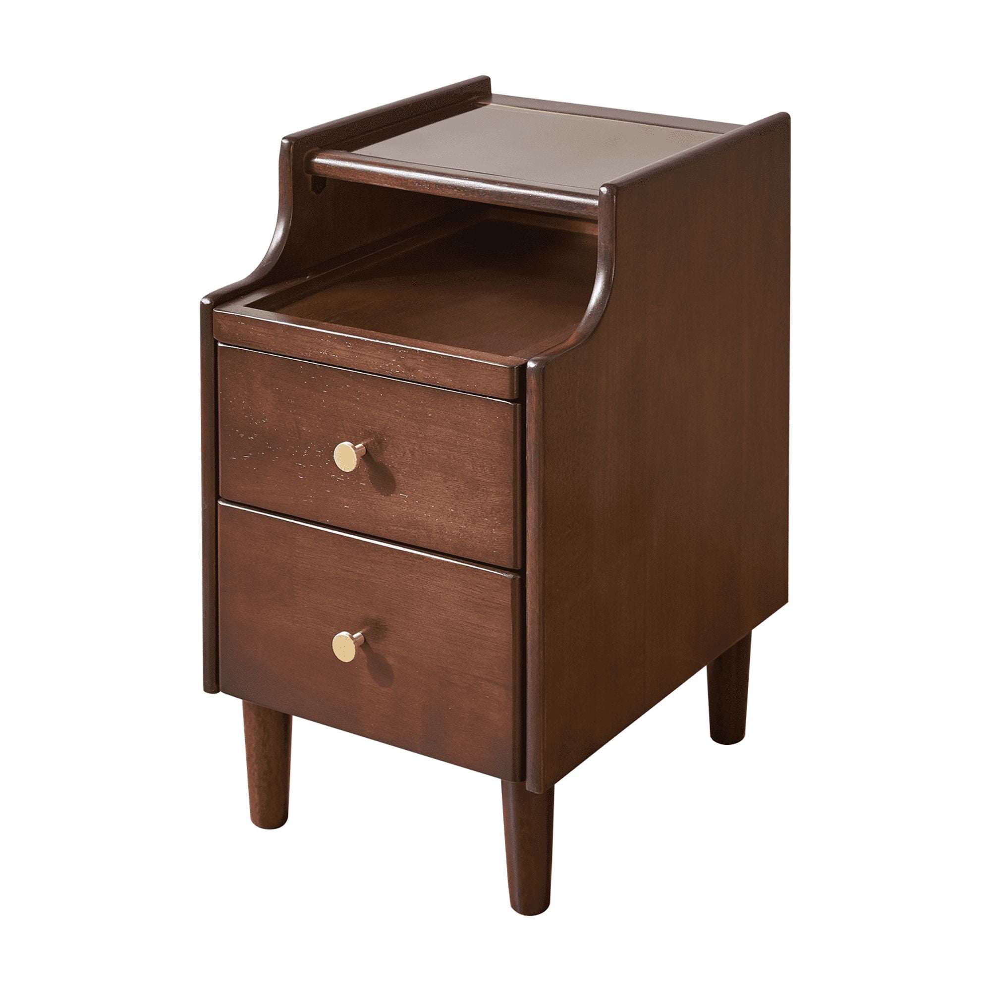 Solid Wood Nightstand with Two Drawers and Pull-out Panel Storage Bedside Table and Sofa Side Table