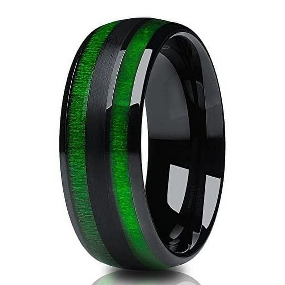 Black Tungsten Wedding Ring,Green Tungsten Ring,Anniversary Ring,Green Exotic Wood Ring,Tungsten Carbide Ring,Engagement