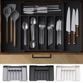 thumbnail image 2 of Organizador de cajones para cubiertos, bandeja expandible para utensilios de cocina, soporte ajustable para cubiertos y cubiertos, color negro, 2 of 8