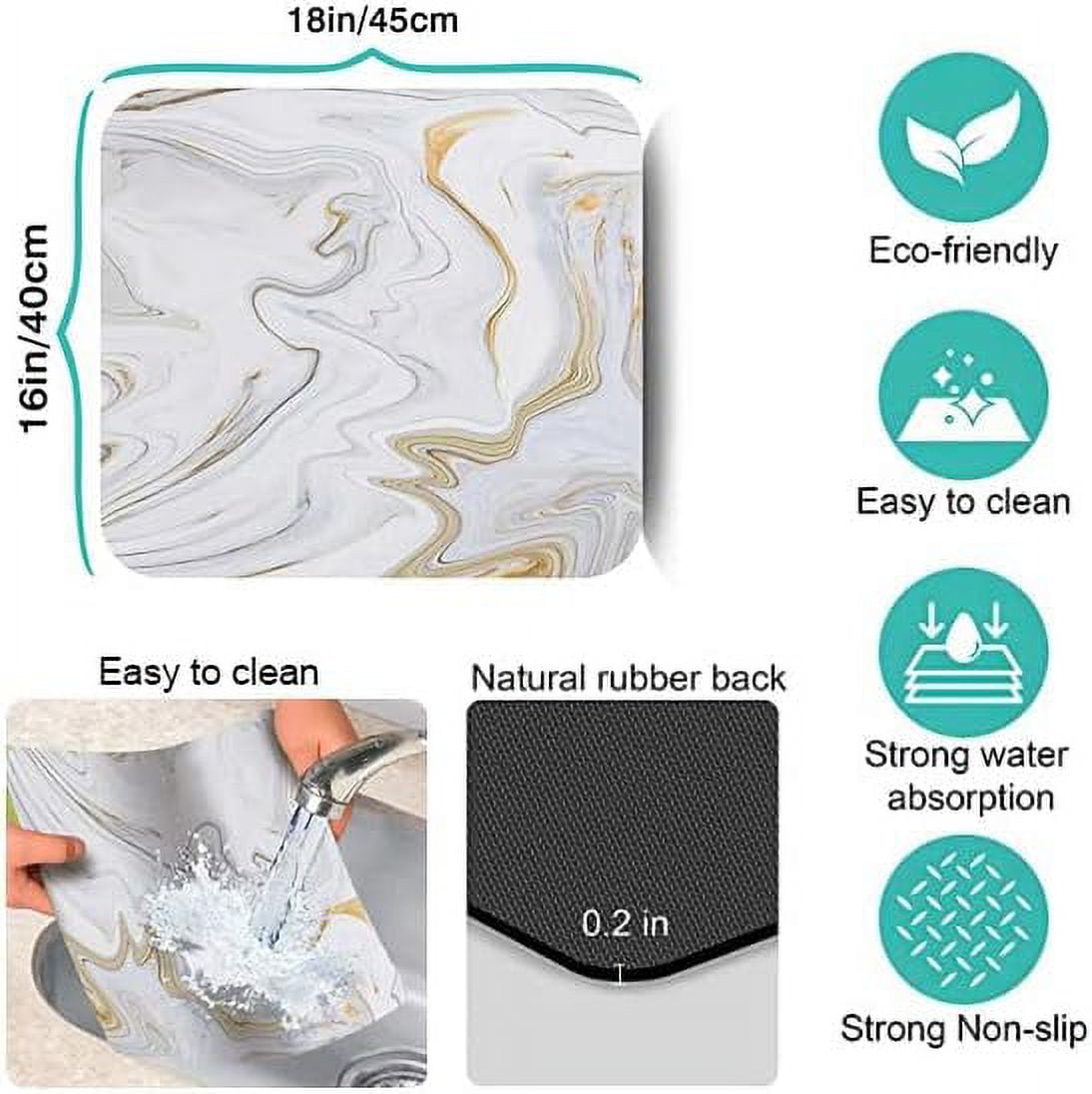 Washable Rubber Swirl Marble Dish Drying Mats For Kitchen Counter Home Large Coffee Bar Pad Accessories And Decor For Utensils Stemware 16''''x18''''