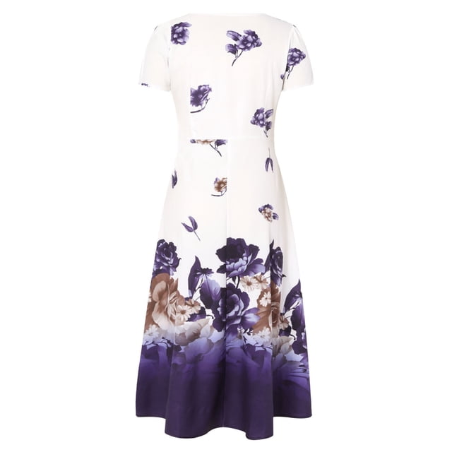 UPPADA Robe Maxi d'Été pour Femme à Imprimé Floral, Col Ras du Cou, Robe Bohème de Plage Tendance, Robe Longue Décontractée pour Fête, Cadeaux d'Anniversaire, Robe d'Été Décontractée Bleue, TTTG