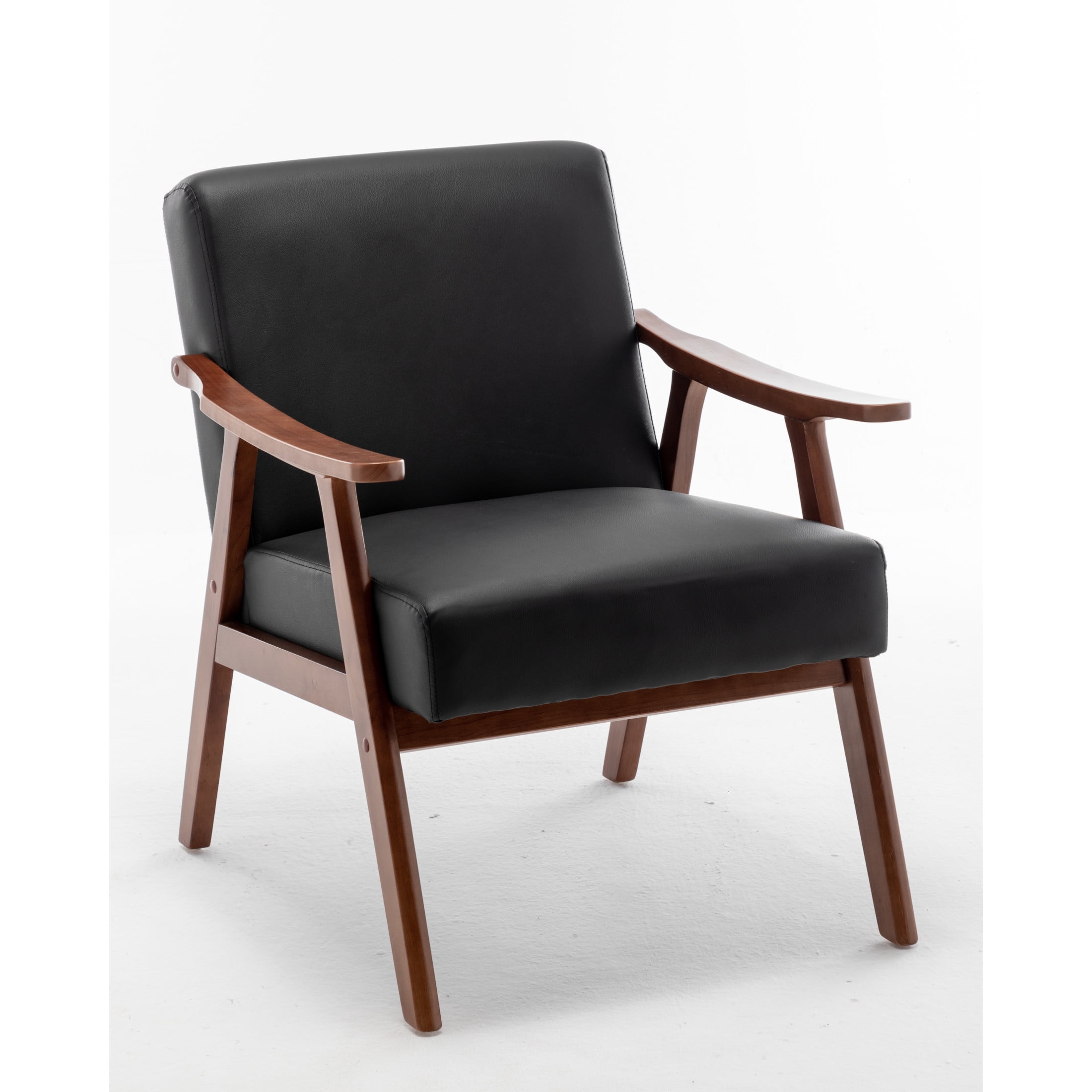 GDF Studio Mid-Century Modern Accent Chair with PU Leather Upholstery & Solid Wood Frame, Black