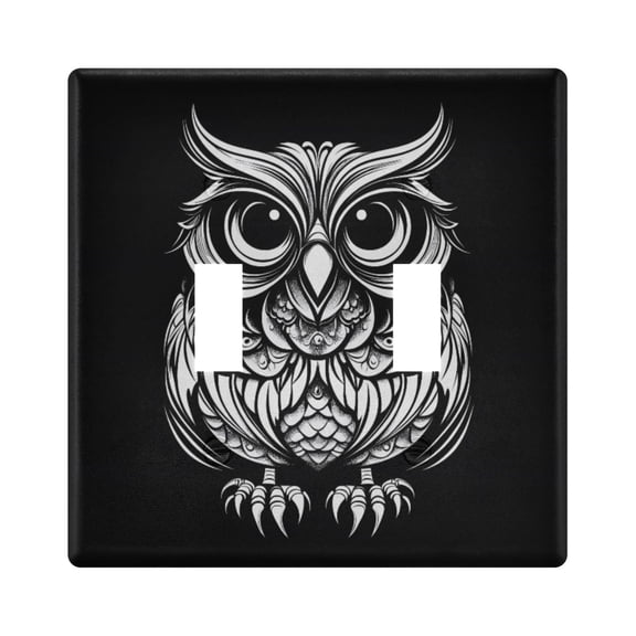 Dailycode Light Switch Plate Covers 2 Gang Wall Plate Plastics Outlet Covers for Kitchen Home Office Decor White Hand Drawn Owl