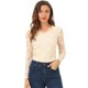 thumbnail image 1 of Top de blusa de encaje de manga larga transparente con bordado floral para mujer Beige L, 1 of 6