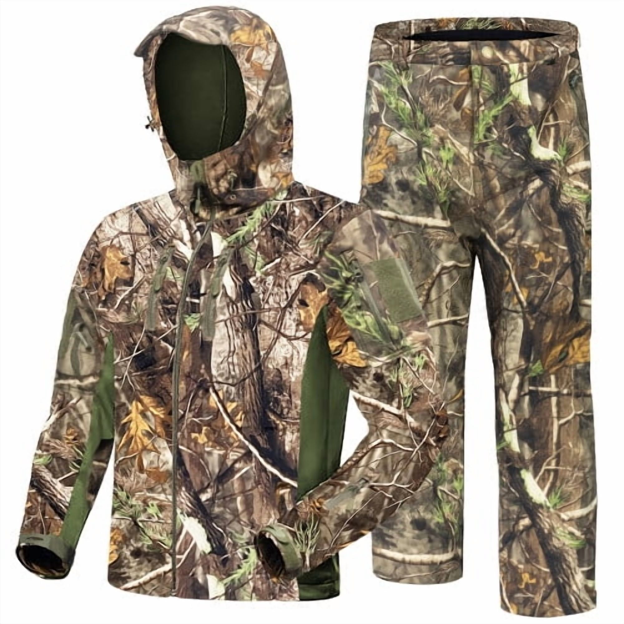 WTVIDAS Camo Hunting Clothes for Men with Lining, Outdoor Compatible Durable Water Resistant Deer Hunting Jacket and Pants,Hunting Gear