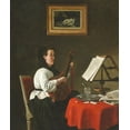 thumbnail image 2 of Bonvin, Francois 12x14 White Modern Wood Framed Museum Art Print Titled - Young Woman with a Mandolin, Portrait of Louison Kohler, 2 of 4
