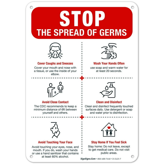 Stop The Spread Of Germs Sign, 10x7 Aluminum - Walmart.com