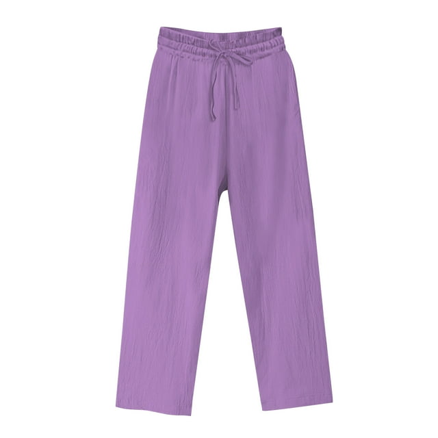 Timegard Womens Pants Plus Size Cotton Linen Lightweight Loose Solid Color Lounge Pants Basic Trousers