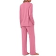 thumbnail image 4 of Fantaslook Women Pajamas Sets Long Sleeve V Neck Buttons Outfits and Casual Wide Leg Pants Lounge 2 Piece Sets withe Pockets, 4 of 8