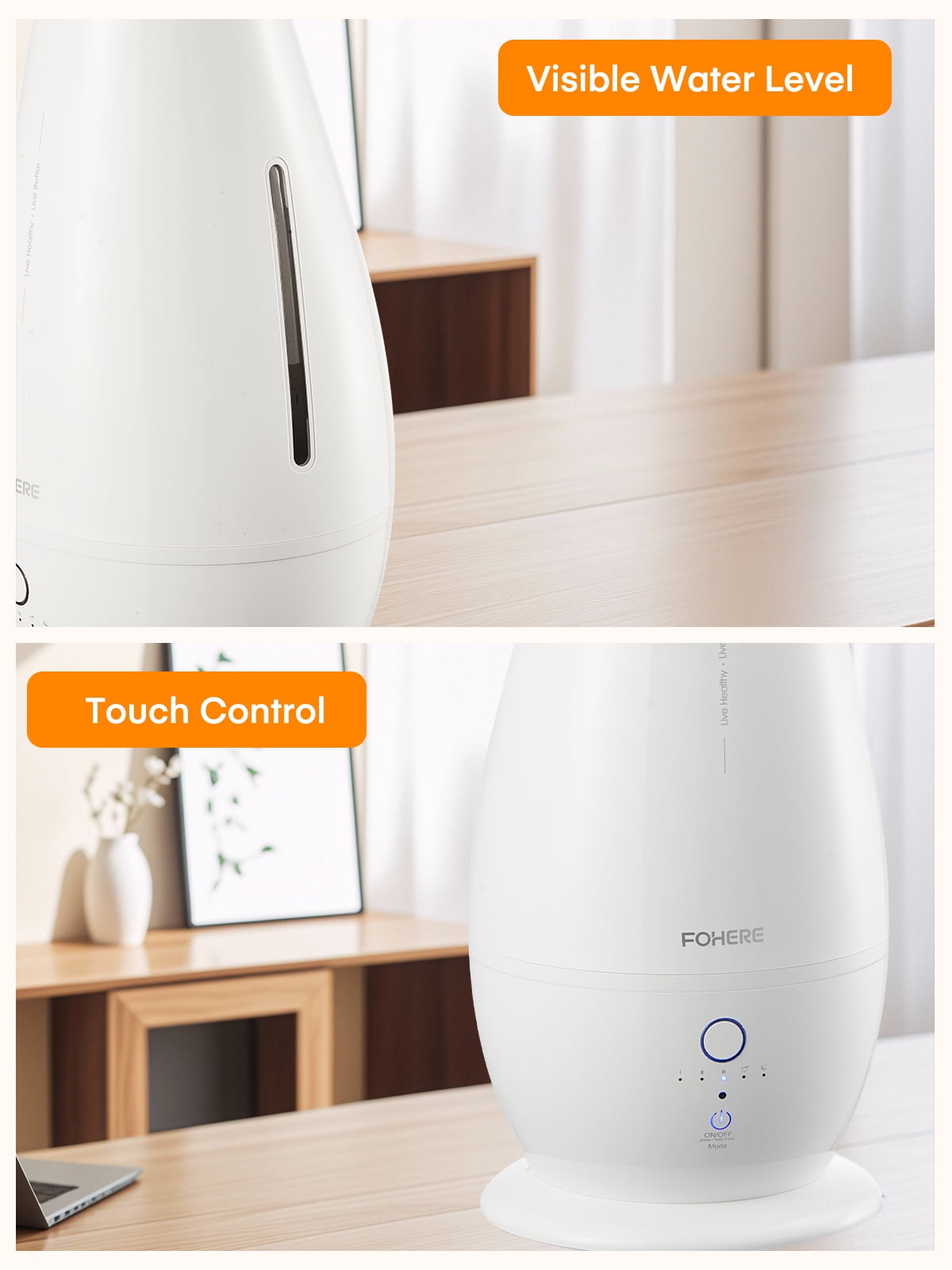 FOHERE 5L Ultrasonic Cool Mist Tower Humidifier, Smart Humidity Sensor with Remote, 48H Runtime Quiet Baby Bedroom Humidifier, Essential Oil Diffuser for Large Room Home Office, 3 Mist Speed, White