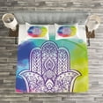 thumbnail image 3 of Ambesonne Hamsa Quilted Bedspread Set 3 Pcs, Circle of Dreamy Vivid Colors, Queen Size, Multicolor, 3 of 3
