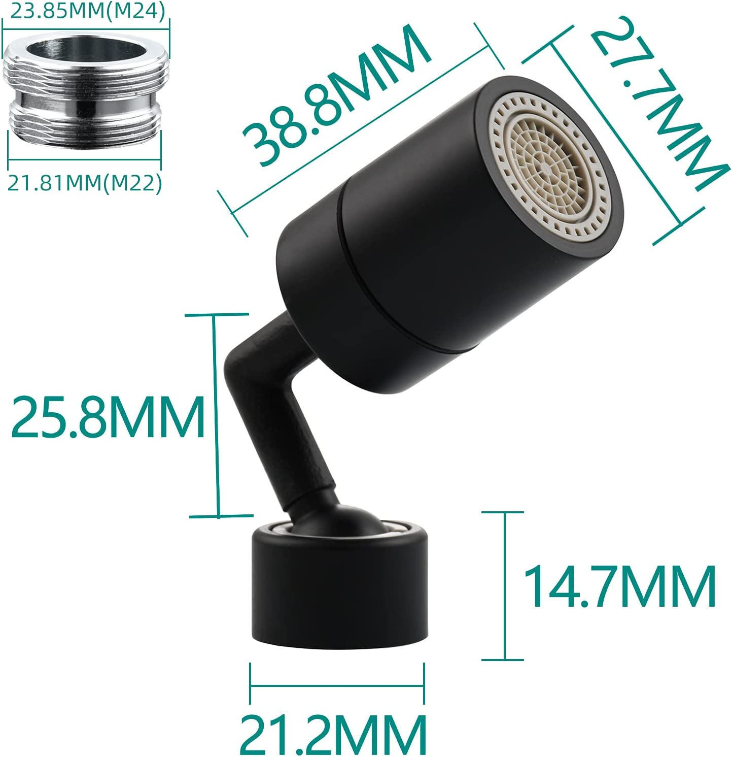 Rotating Faucet Aerator, Universal Brass Splash Filter Faucet Extender for Kitchen Bathroom Face Wash Gargle & Eyewash, Easy to Install Black