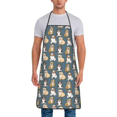 

Gaeub Cartoon Bulldog 1 Print Apron for Men and Women Waterproof Apron for Cooking Dishwashing Lab Butcher Dog Grooming