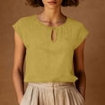 thumbnail image 2 of Women's Summer Solid Color Cotton Linen Casual V Neck Tank Tops Cap Sleeve Loose Fit Blouses Tunic Shirts Yellow, 2 of 8
