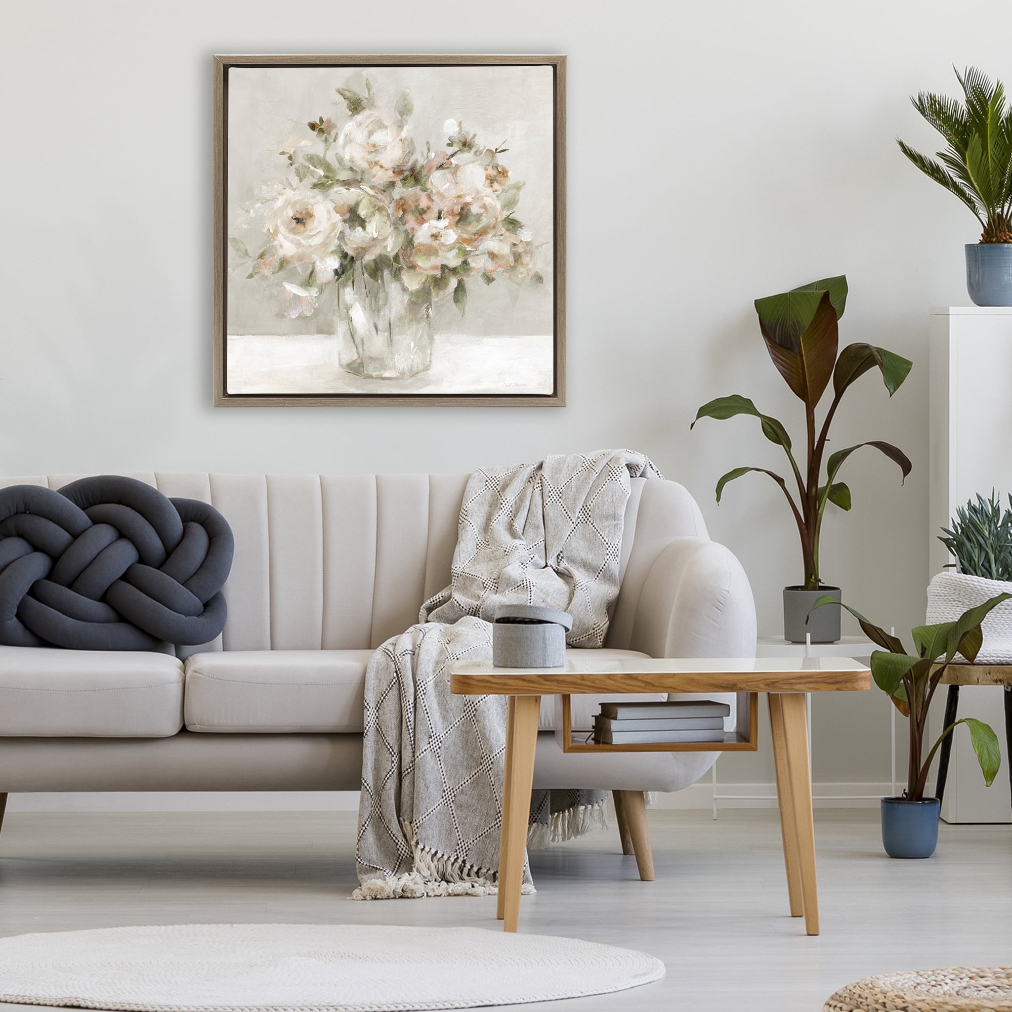 Stupell Industries Soft Neutral Floral Still Life Brown Framed Floater Canvas Wall Art, design by Carol Robinson