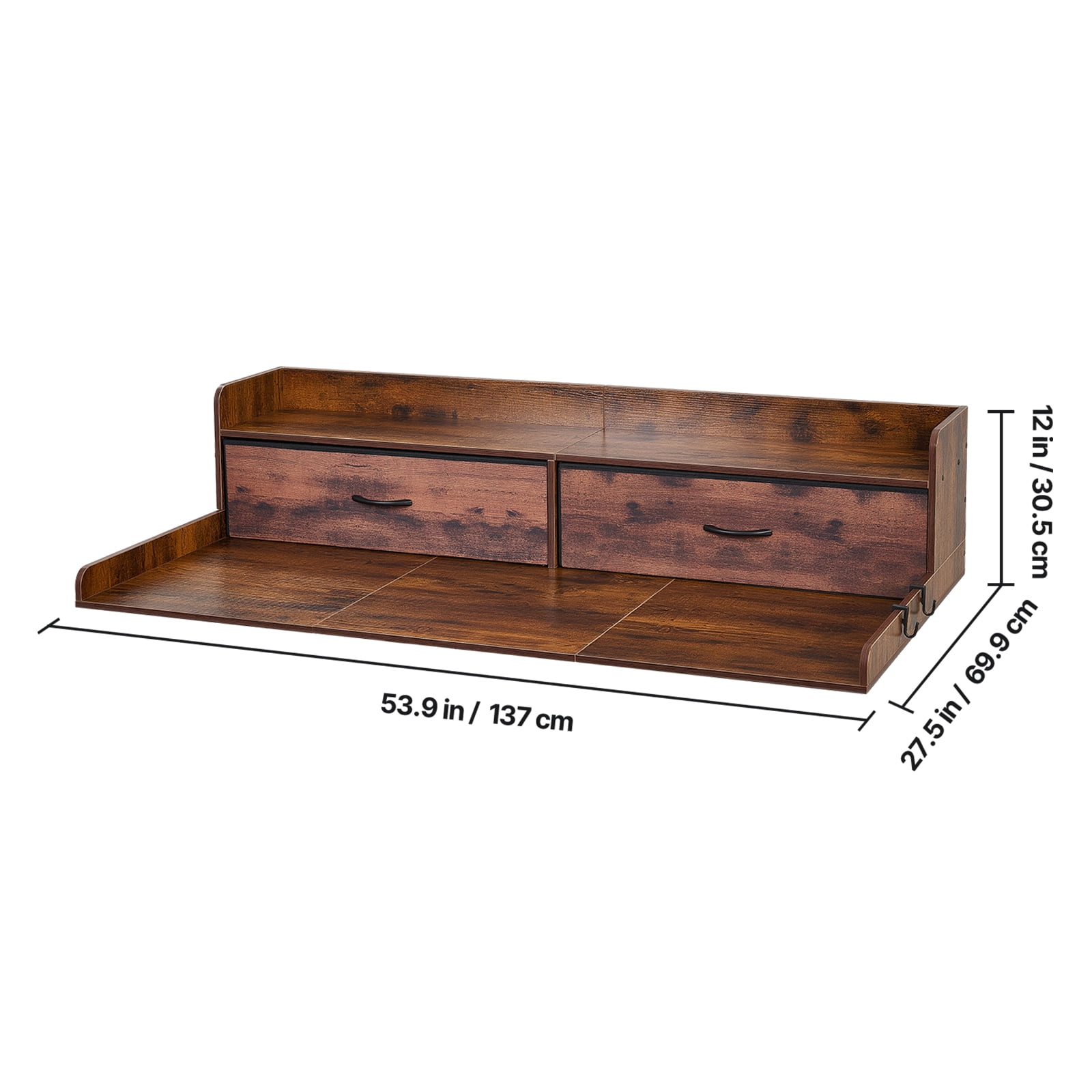 KFFKFF Wooden Washer and Dryer Countertop with Shelf, 54 x 27.5 in, Laundry Topper with 2 Drawers & 2 Hooks, Ideal for Laundry Room and Pantry Organization, Brown