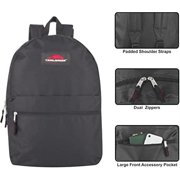 Trail Maker 24 Pack of Bulk Wholesale Basic and Classic 17 Inch Backpacks with Front Accessory Pocket and Dual Zipper Closure for Travel & Commuting in Black