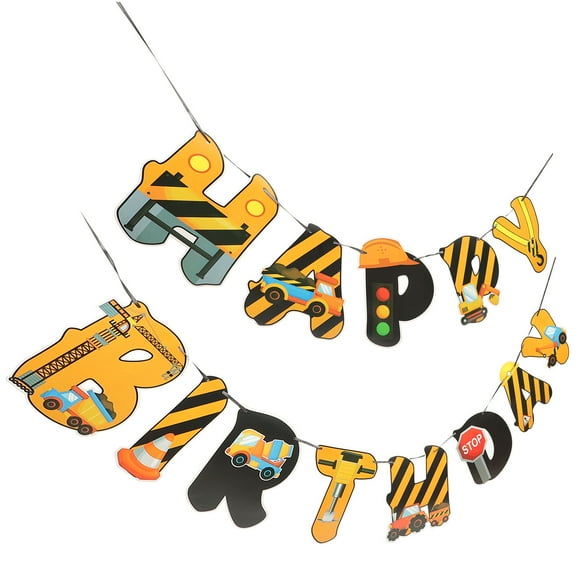 Soimiss Adorable Construction Theme Birthday Banner Assorted Color Paper Decor for Party Celebrations