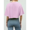 thumbnail image 3 of Michellecmm Women's Summer Sports Crop Cotton T-Shirt Solid Color Short Sleeve Round Neck Loose Show Navel Yoga Tops, 3 of 9