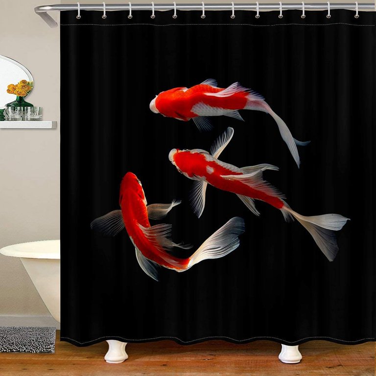 Koi Fish Fabric Bathroom Shower Curtain Japanese-Style Koi Animal  Waterproof Shower Curtains Boys Girls Adult Exotic Red Koi Shower Curtain  with Hooks