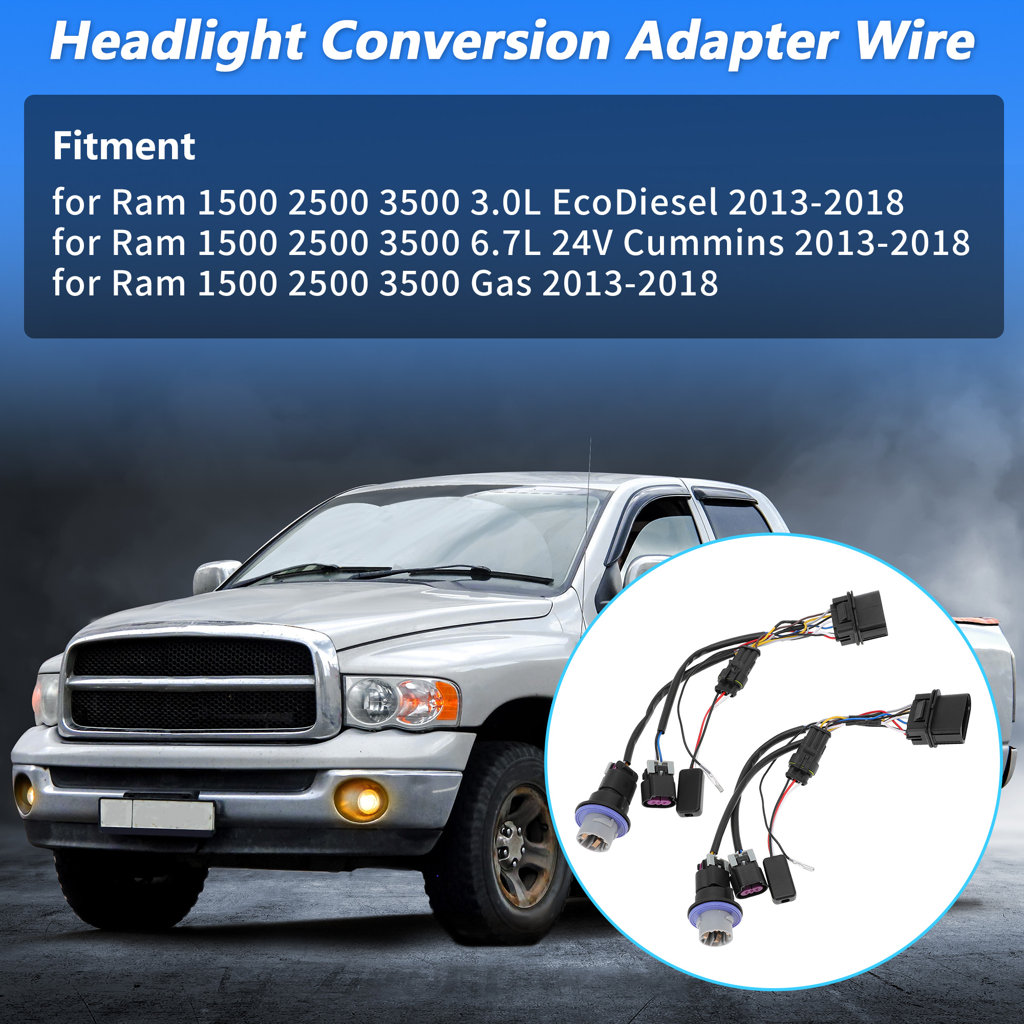 Unique Bargains 2pcs Projector Headlight Adapter Wires for Ram 1500/2500/3500 2013-2018