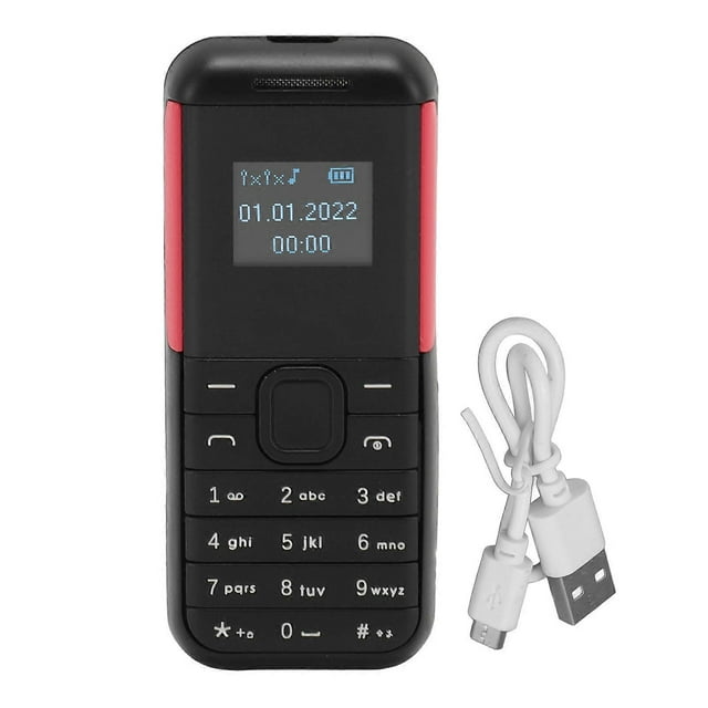 2G 2 in 1 Mini Mobile Phone 0.66 Inch Screen Bluetooth Music Player Dual Card Standby GSM Small Basic Phone for Kids Elderly Black Red