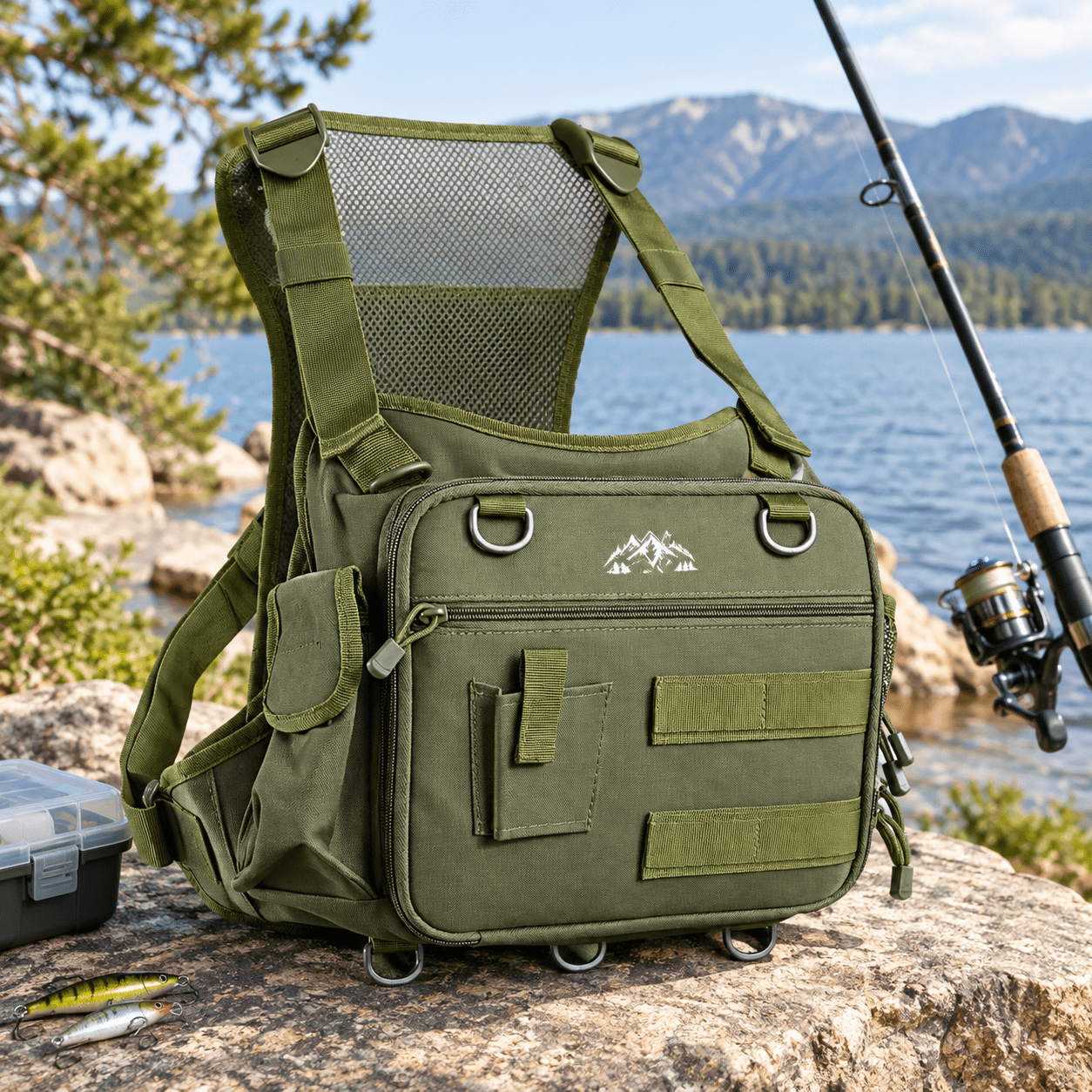 Green Fishing Chest Pack with 3 Bait Boxes Fly Tackle Bag Work Station
