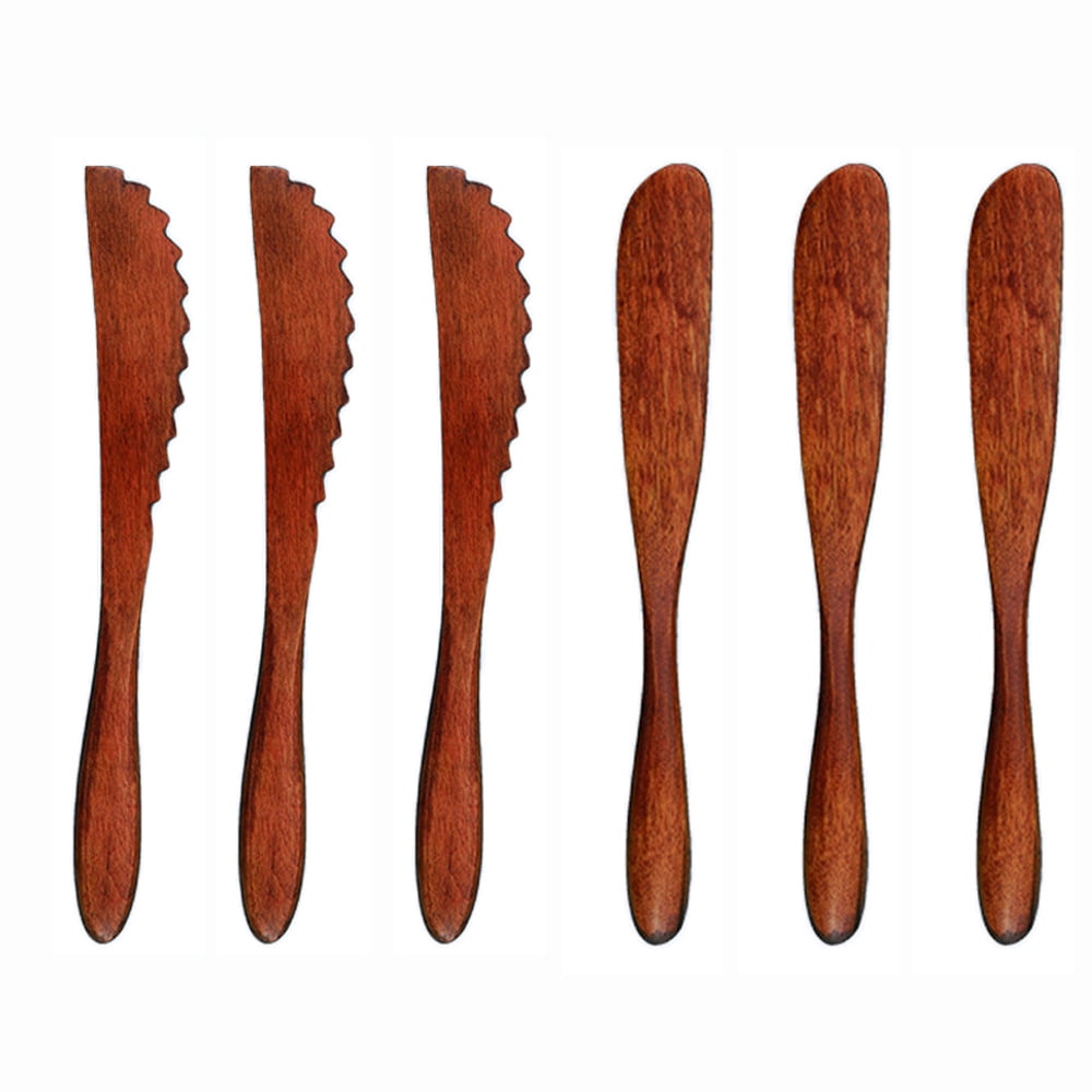 EIMELI 6pcs Wooden Cutlery Knives Steak Knives Wooden Oiled Knives (3
