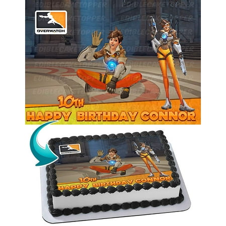 Tracer Overwatch Edible Cake Image Topper Personalized Birthday Party 1/4 Sheet (8"x10.5")