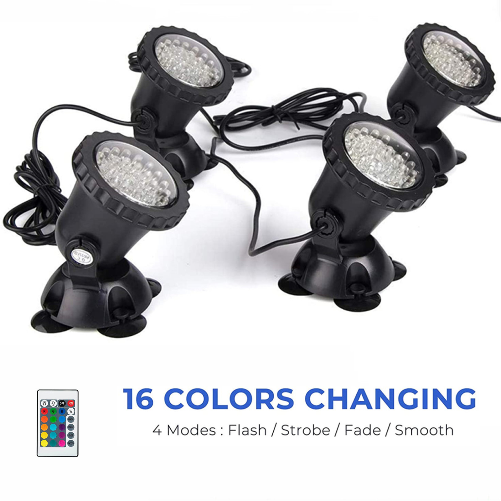 Color Changing Pond Lights, Underwater LED Submersible Color Adjustable Dimmable IP68 Waterproof