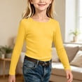 thumbnail image 6 of biudgviw Girls Long Sleeve Shirts Casual Crewneck Soft Base Layer Kids Textured Comfortable Undershirts for Everyday Wear(Yellow,12-13 Years), 6 of 7