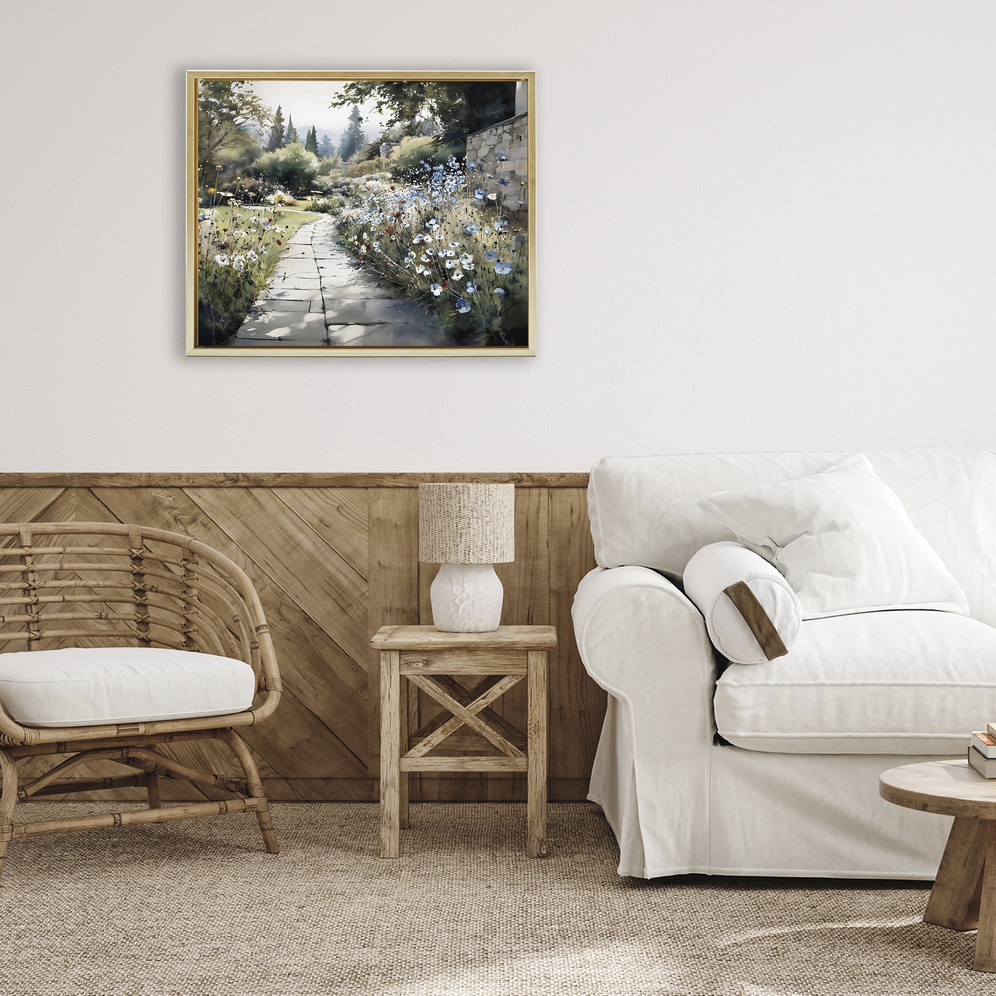 Stupell Industries Garden Pathway in Summer Light Gold Framed Floater Canvas Wall Art, design by Franklyn Gregory