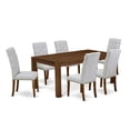 thumbnail image 6 of East West Furniture LMEL7-N8-05 7-Piece Kitchen Dining Set- 6 Kitchen Chairs with Grey Linen Fabric Seat and Button Tufted Chair Back - Rectangular Table Top & Wooden 4 Legs - Antique Walnut Finish, 6 of 10