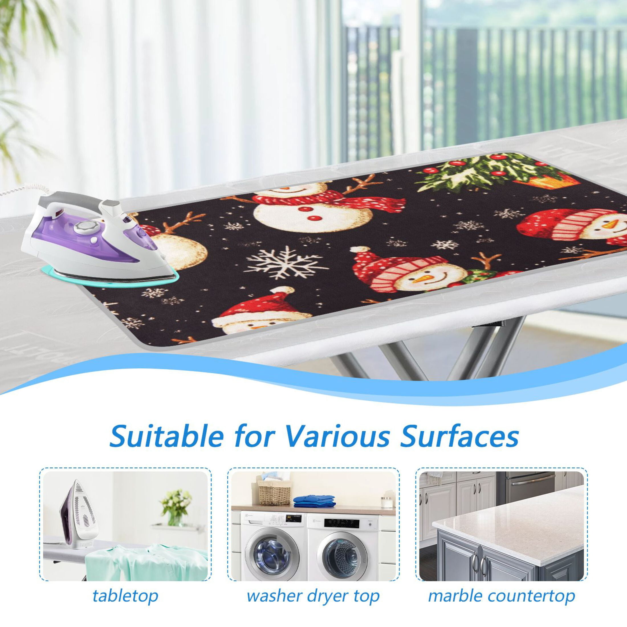 Christmas Snowman Ironing Mat Blanket for Table Top Travel Portable Ironing Board Pad 47.2x27.6 Inch