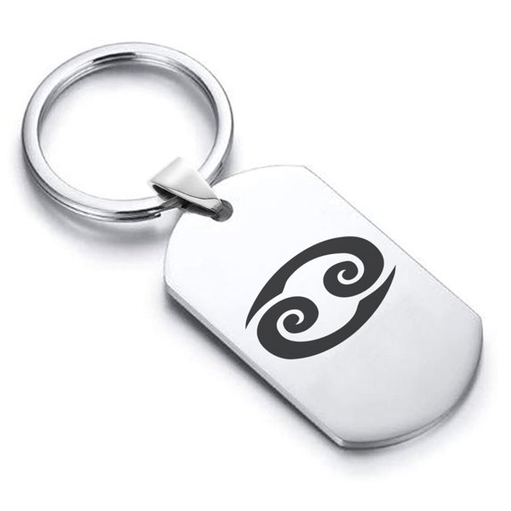 Stainless Steel Cancer Zodiac Sign (Crab) Dog Tag Keychain Circle Ring