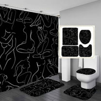 4PCS Abstract Woman Shower Curtain Sets with Rugs, Waterproof Fabric Black and White Shower Curtain, Sexy Body Line Minimalist Simple Contemporary Aesthetic Modern Girls Women Bathroom Decor