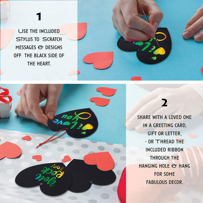 Neliblu Valentine's Day Decoration Scratch Art Kit, 24 Hearts, 24 Sticks,  24 Ribbons & Magic Rainbow Colors : Target